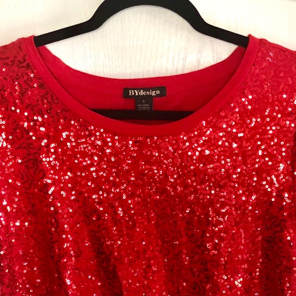 BYDesign Large Sparkly Red Sequined Top - Picture 2 of 6